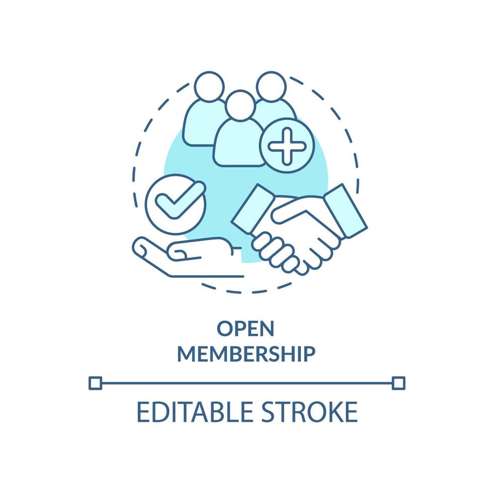 icône de concept turquoise d'adhésion ouverte. illustration de la ligne mince de l'avantage de la société coopérative. recrutement. dessin de contour isolé. trait modifiable. vecteur