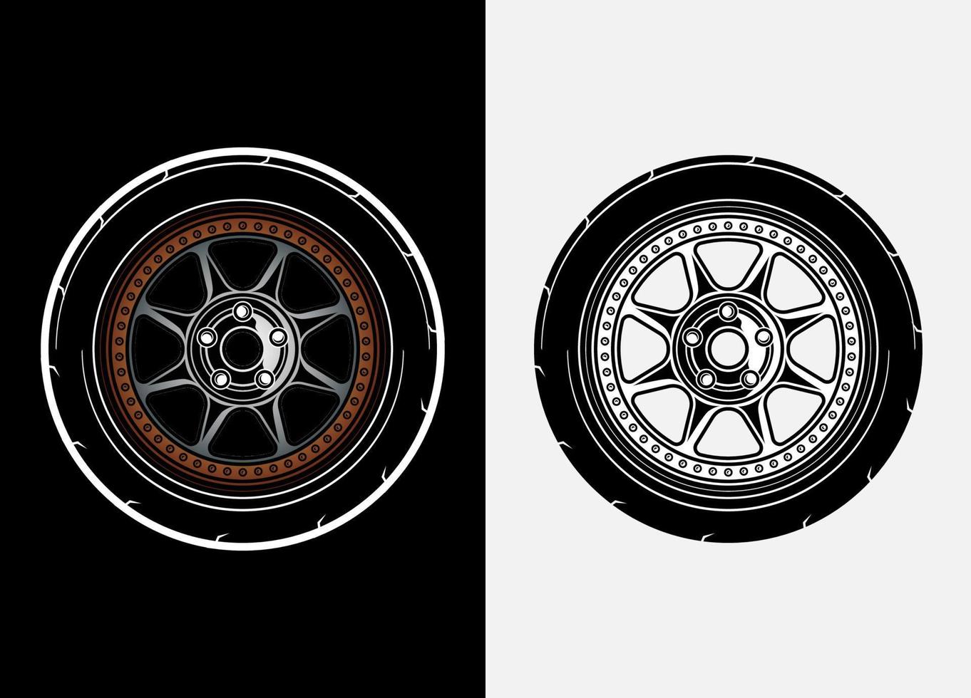 ensemble de couleurs différentes de roues de voiture, pneu en caoutchouc, pneu de voiture, illustration de roue de camion dans le style de course. vecteur de roues de course. fond isolé noir et blanc. ep 10.