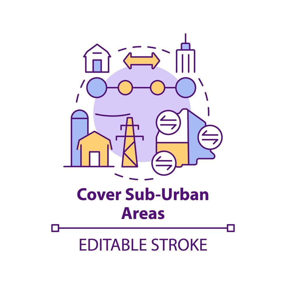 couvrir l'icône de concept de zones suburbaines. infrastructures du centre-ville. illustration de la ligne mince de l'idée abstraite du service de mobilité du bâtiment. dessin de contour isolé. trait modifiable. vecteur