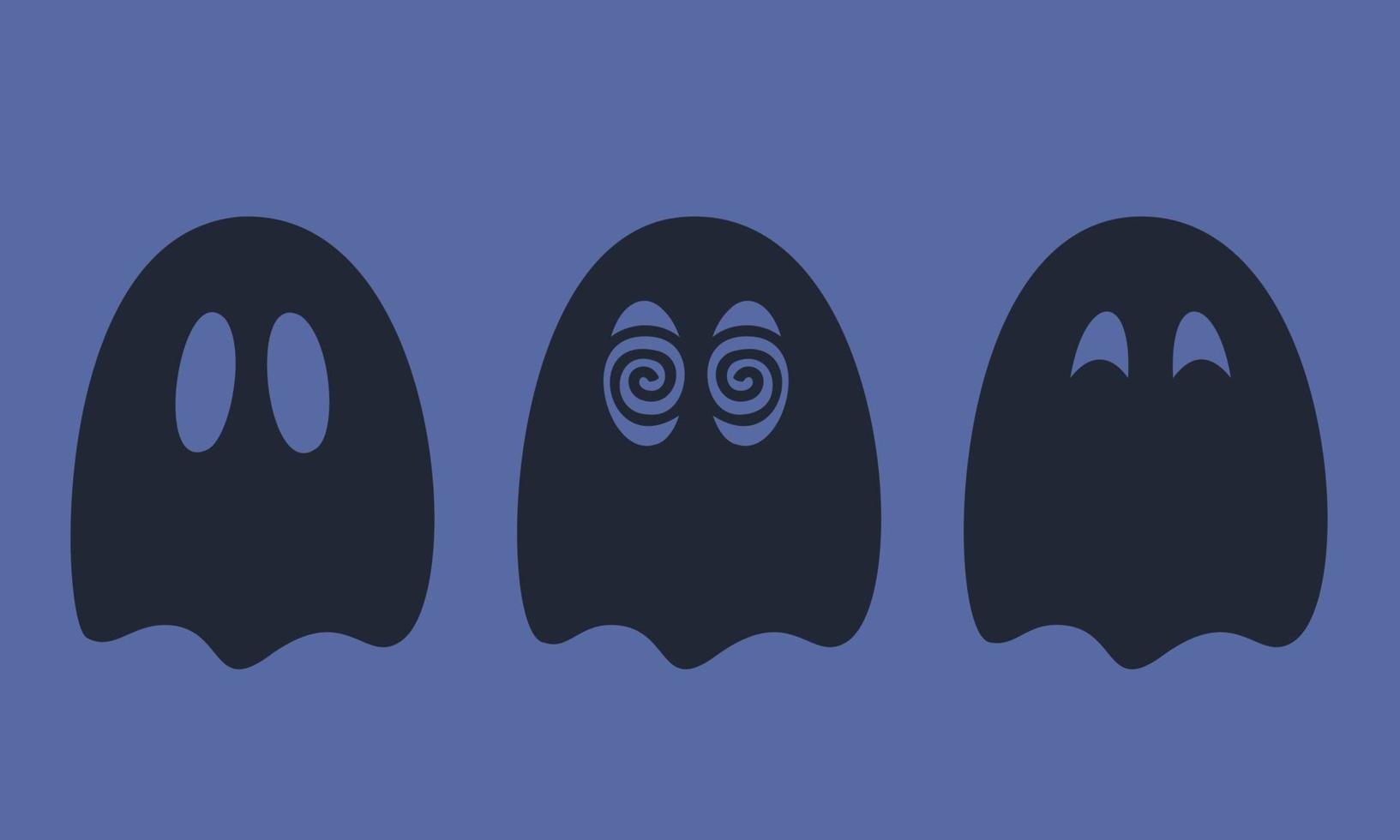 fantôme mignon avec différentes émotions. personnage d'halloween dans un style plat noir. vecteur