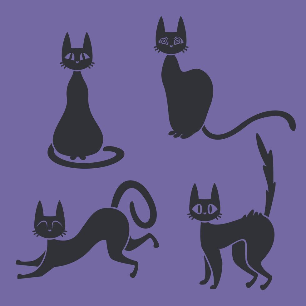 chat noir dans différentes poses. personnage d'halloween dans un style plat. vecteur