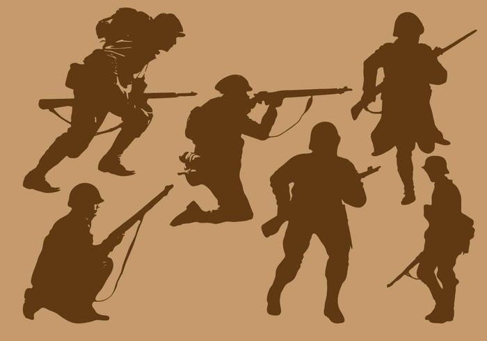 Vecteurs de silhouette soldat de guerre mondiale 2 vecteur