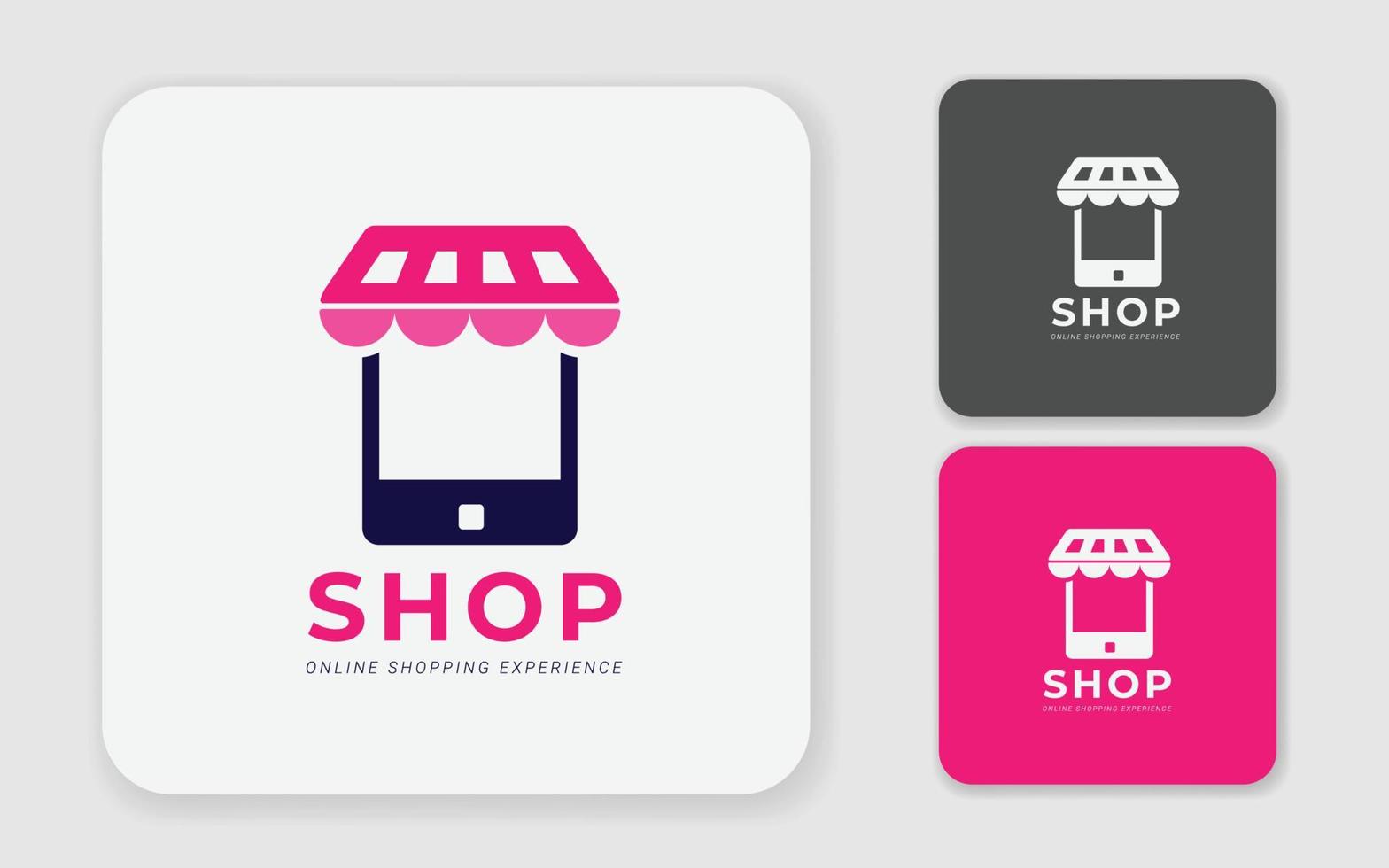 création de logo de boutique en ligne. illustration graphique vectoriel du concept de conception de logo mobile et supermarché. parfait pour la vente, la remise ou l'élément Web du magasin. logo de la plateforme de commerce électronique