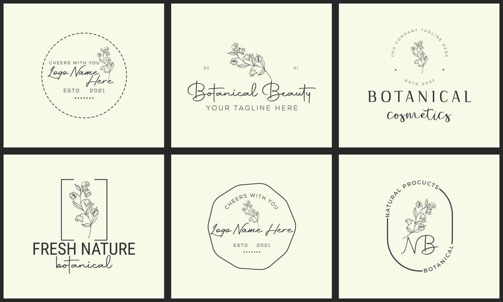 collection d'illustrations de bundle de logo botanique floral dessinés à la main pour la beauté, vecteur premium naturel et biologique