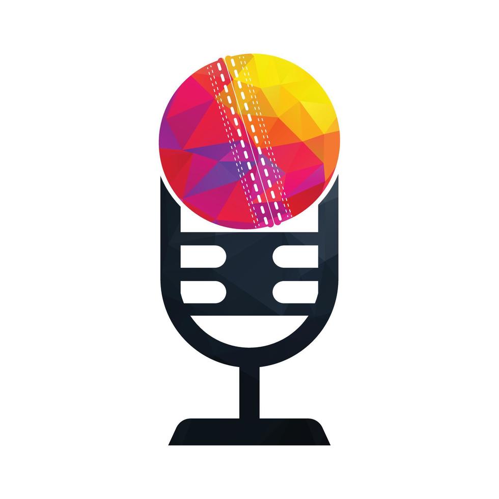 logo de podcast de cricket en forme de trophée. conception de concept de logo de microphone et de balle de cricket. vecteur