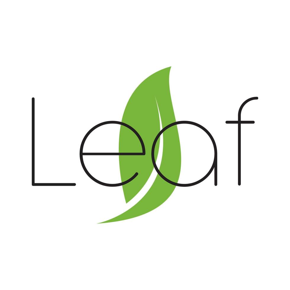modèle de vecteur de conception de logo bio eco feuille verte. feuilles vertes fraîches sur fond blanc avec texte.