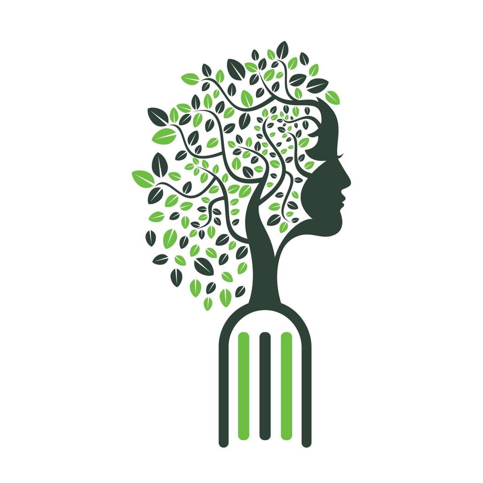 conception de concept d'arbre d'éducation féminine. livre avec le logo de l'arbre du visage des femmes. vecteur