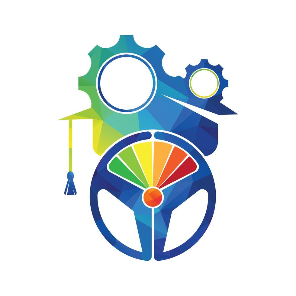 casquette de graduation avec volant et icône d'engrenage. logo de l'enseignement technique. vecteur