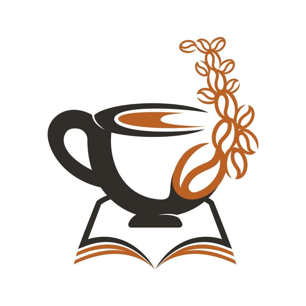 tasse à café avec concept de livre. création de logo de tasse à café combinée avec un livre. vecteur