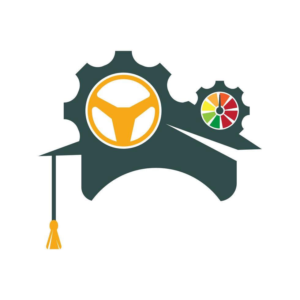 casquette de graduation avec volant et icône d'engrenage. logo de l'enseignement technique. vecteur