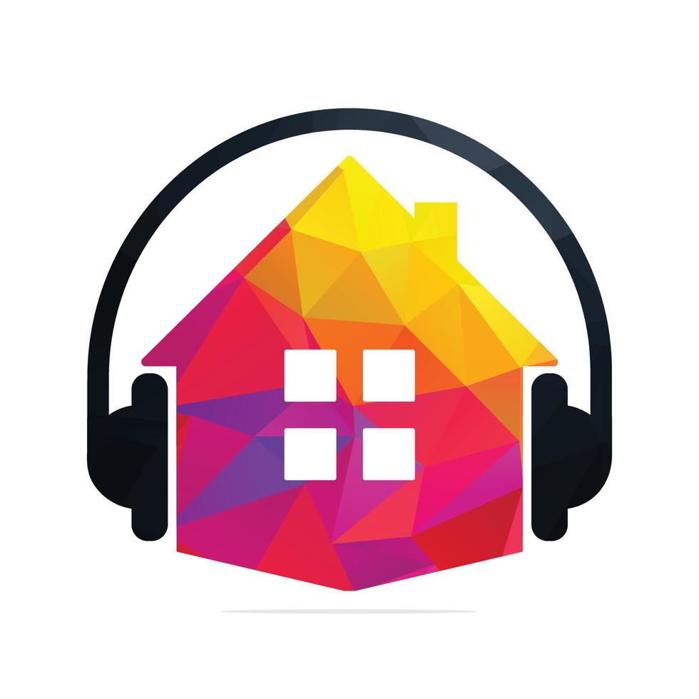 création de logo maison et casque. logo de musique house avec icône de casque. vecteur