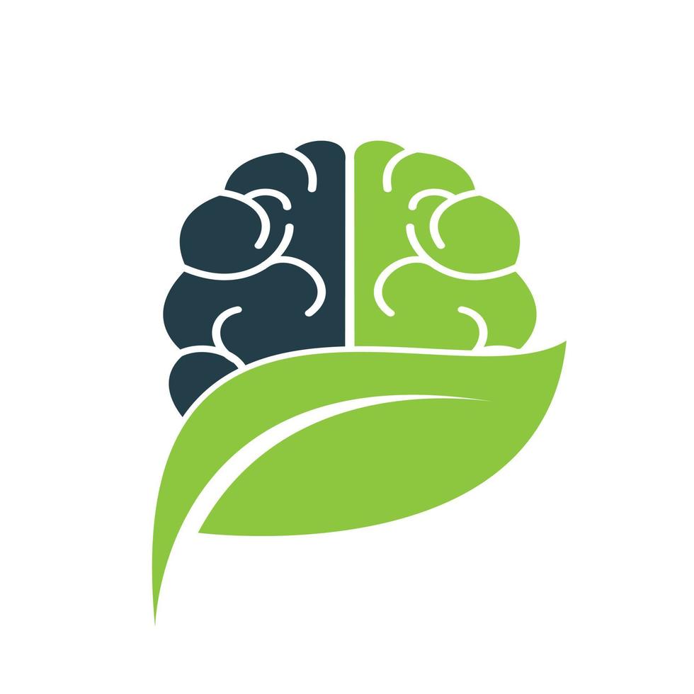conception de vecteur de combinaison de logo cerveau et feuille. conception de vecteur de logo de cerveau organique.