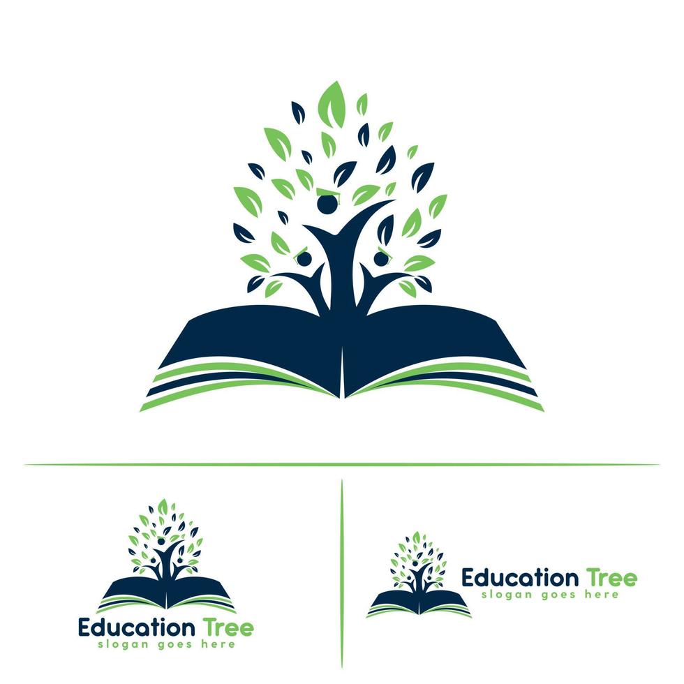 croissance de l'arbre de l'éducation sur le logo vectoriel de l'idée de livre. étudiants avec la conception de vecteur de cap de graduation.