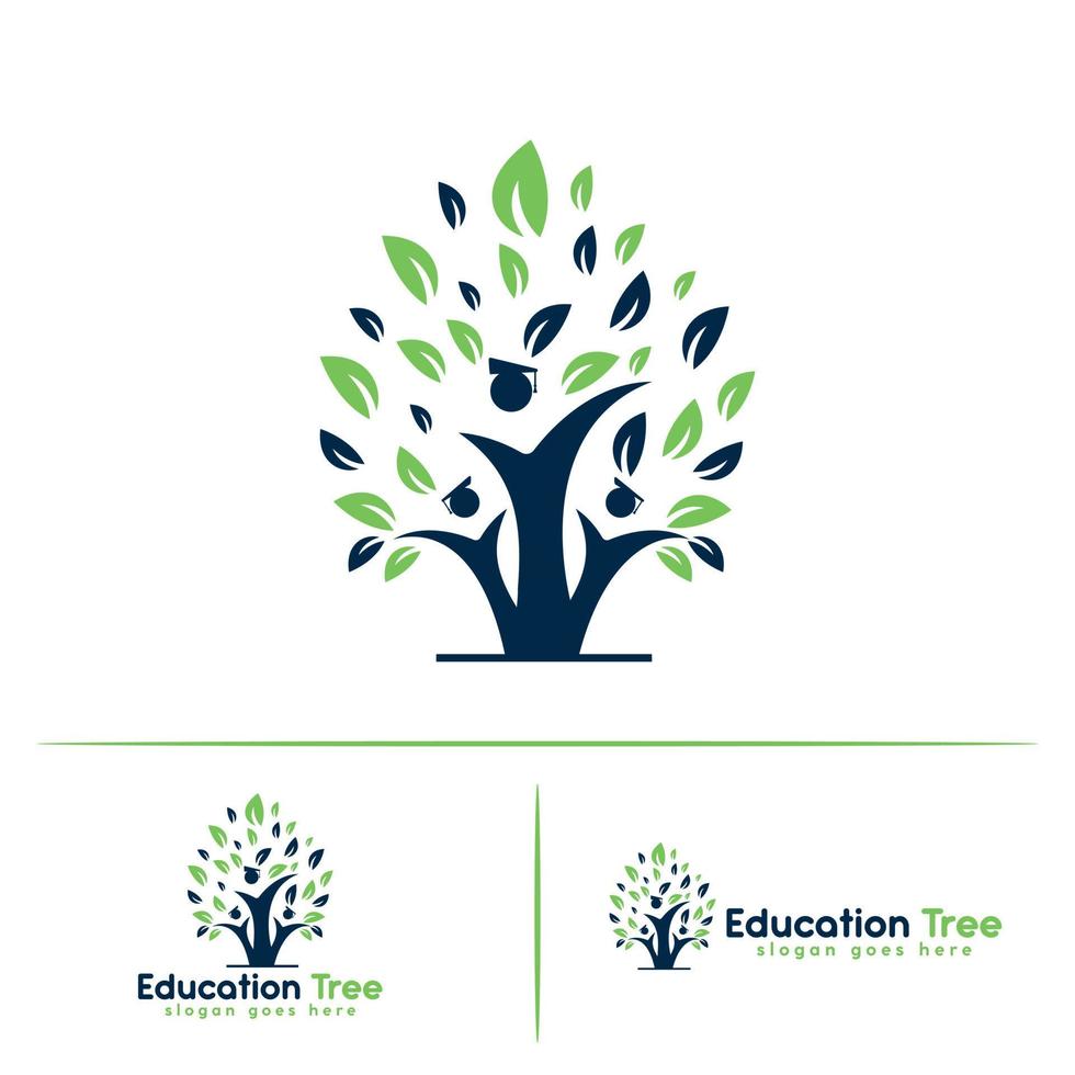 modèle de conception de logo de concept d'arbre d'éducation humaine. étudiants avec vecteur de logo de graduation cap.