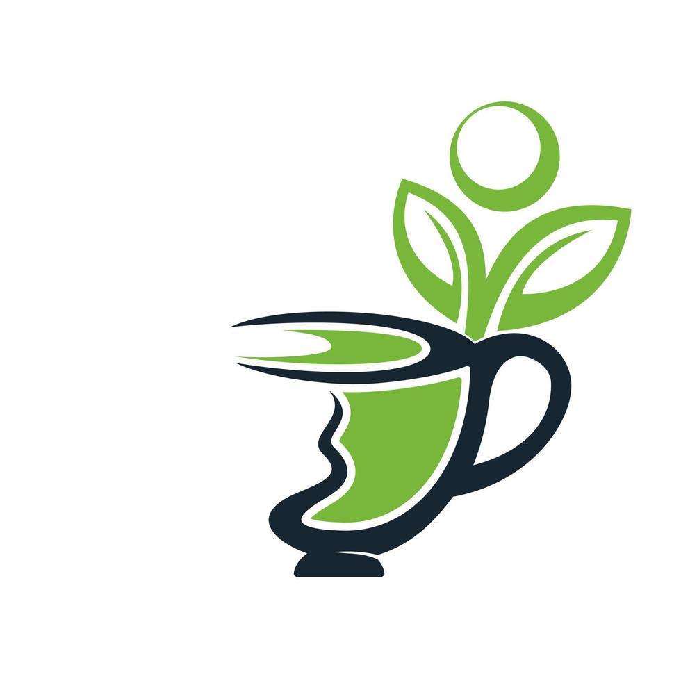 modèle de conception de logo de thé vert frais. création vectorielle de logo de tasse de thé vert et de feuilles. vecteur