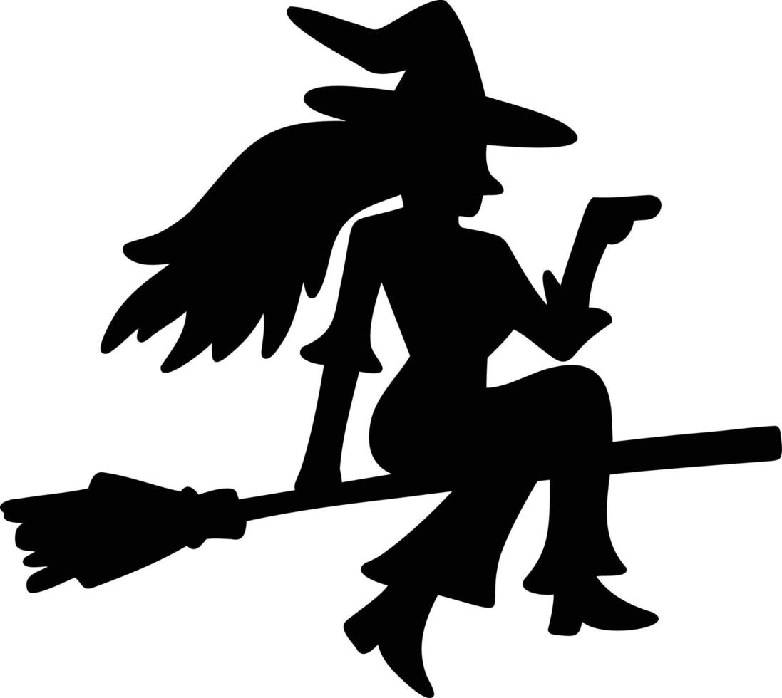 sorcière dessinée à la main sur une illustration de balai vecteur