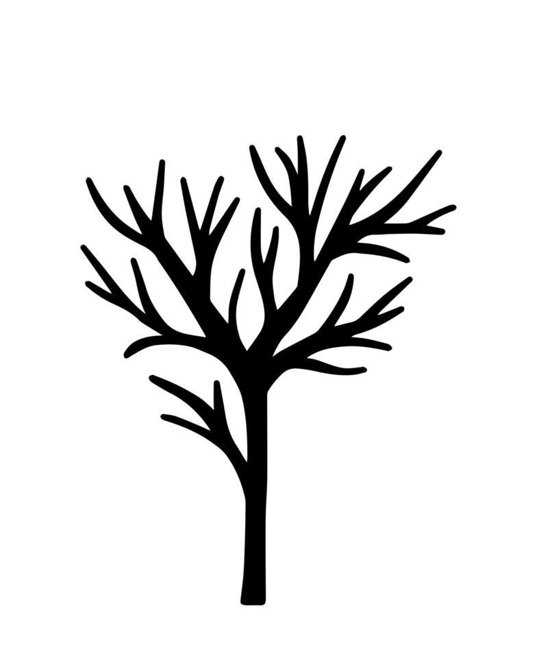 silhouette d'arbre dessiné à la main isolé. illustration d'arbre de doodle noir. vecteur