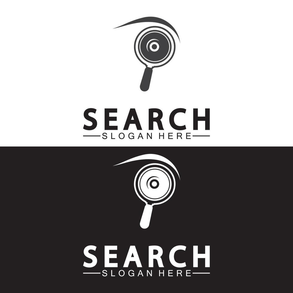 logo de recherche avec loupe et vecteur d'icône de symbole d'oeil