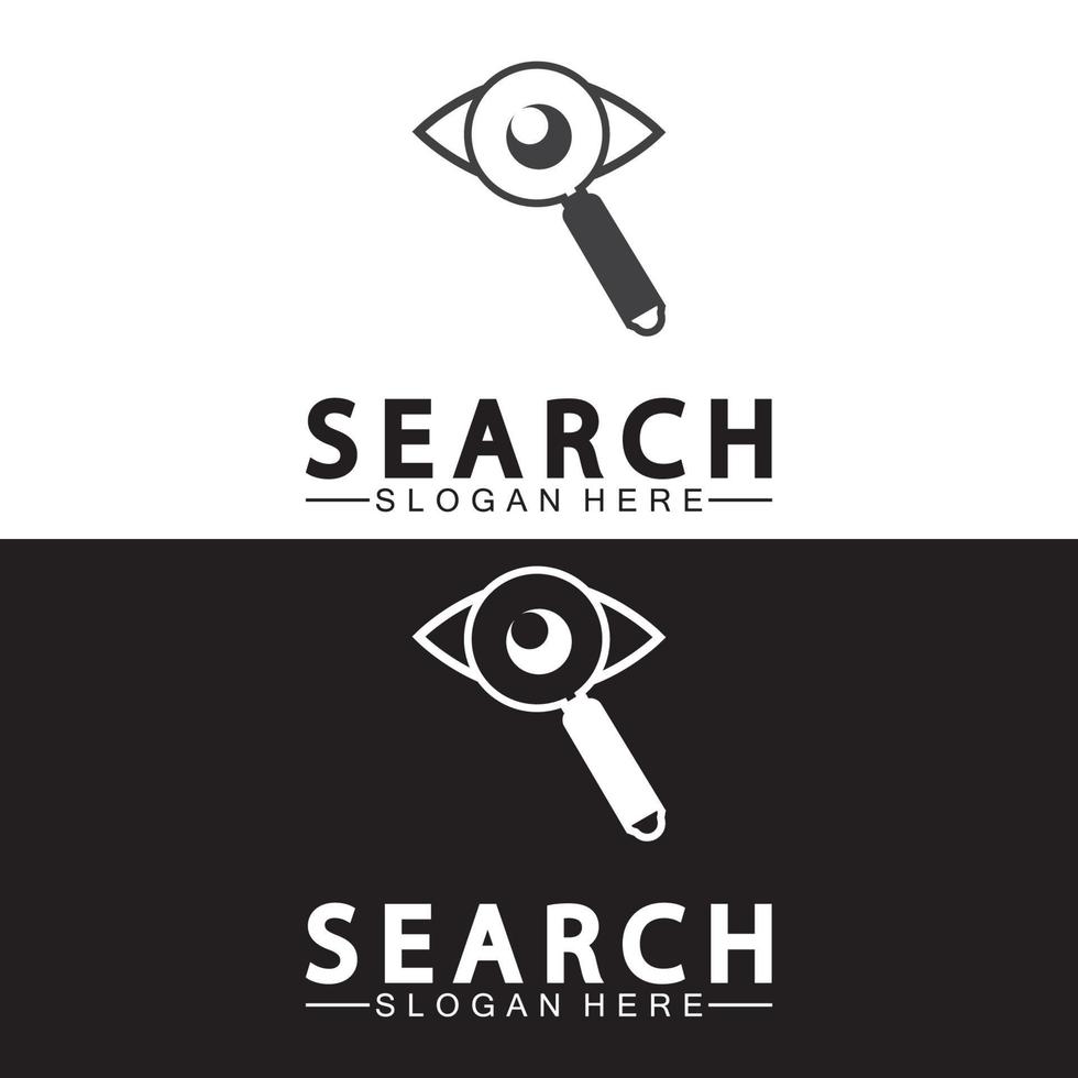logo de recherche avec loupe et vecteur d'icône de symbole d'oeil