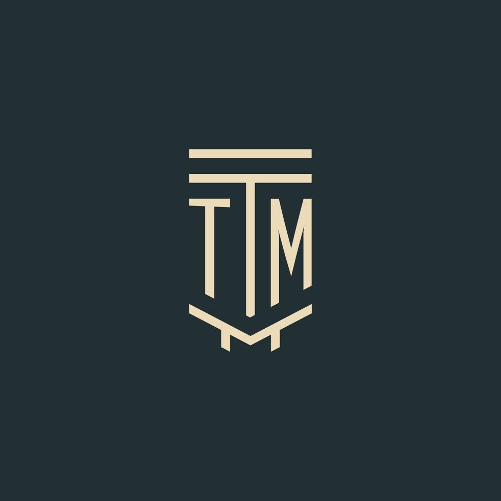 monogramme initial tm avec des conceptions de logo de pilier d'art en ligne simples vecteur