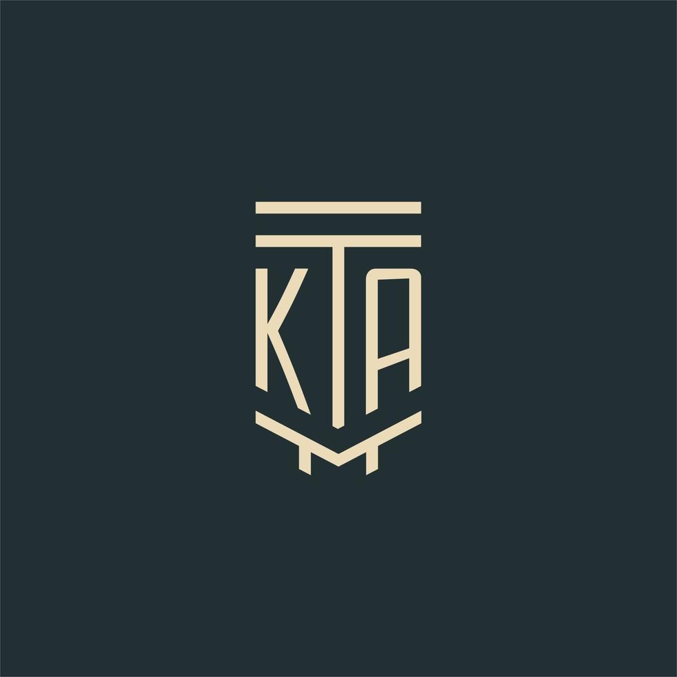 ka monogramme initial avec des conceptions de logo de pilier d'art en ligne simple vecteur