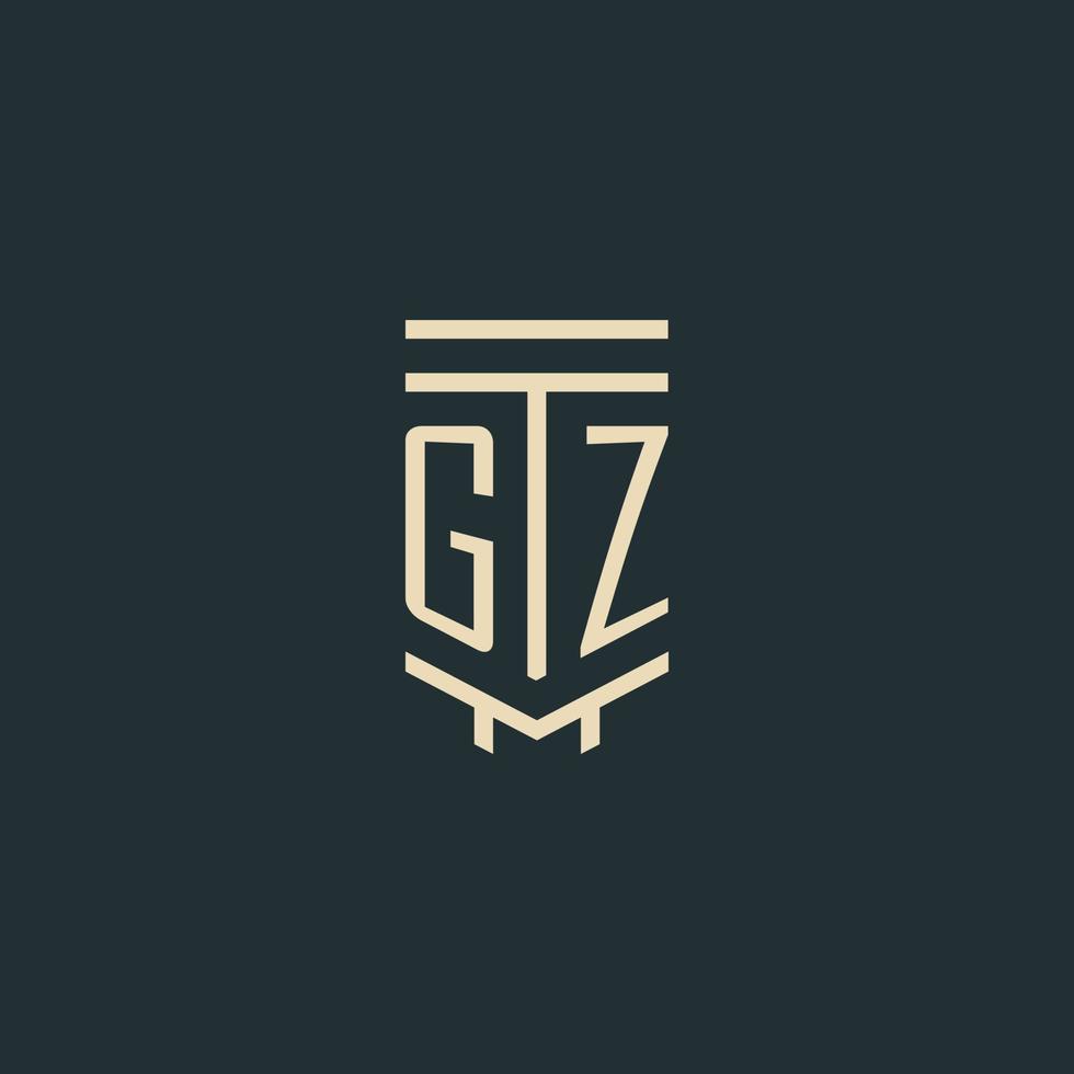 monogramme initial gz avec des conceptions de logo de pilier d'art en ligne simples vecteur
