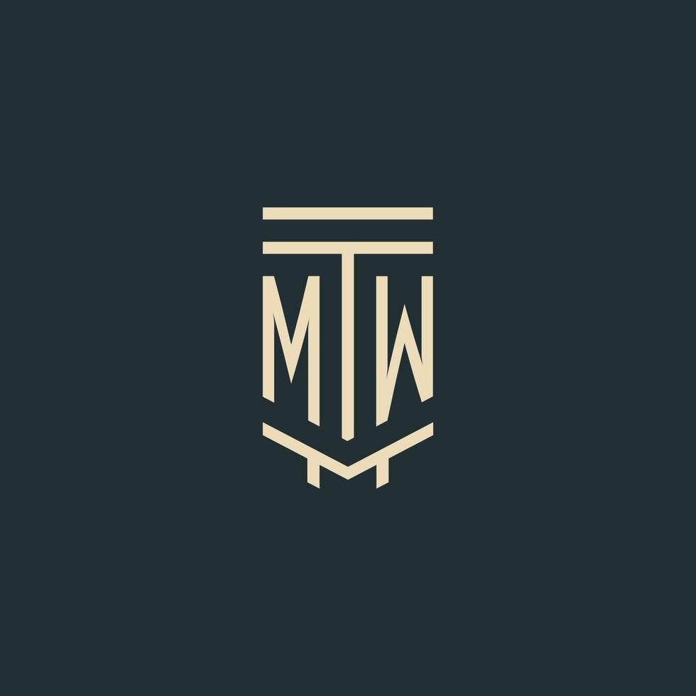 monogramme initial mw avec des conceptions de logo de pilier d'art en ligne simple vecteur