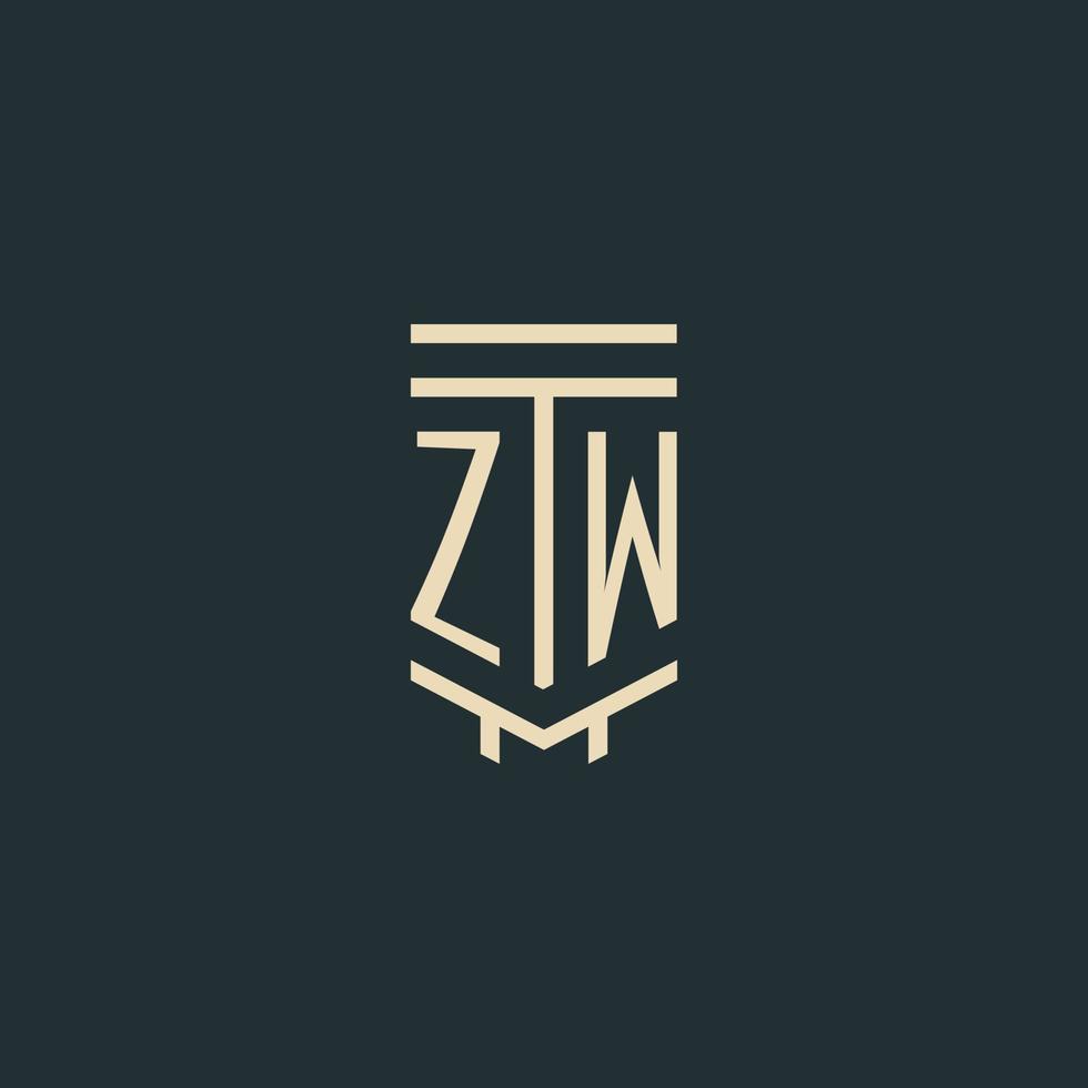 monogramme initial zw avec des conceptions de logo de pilier d'art en ligne simples vecteur