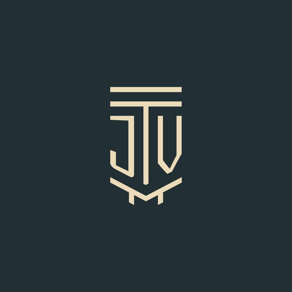 jv monogramme initial avec des conceptions de logo de pilier d'art en ligne simple vecteur