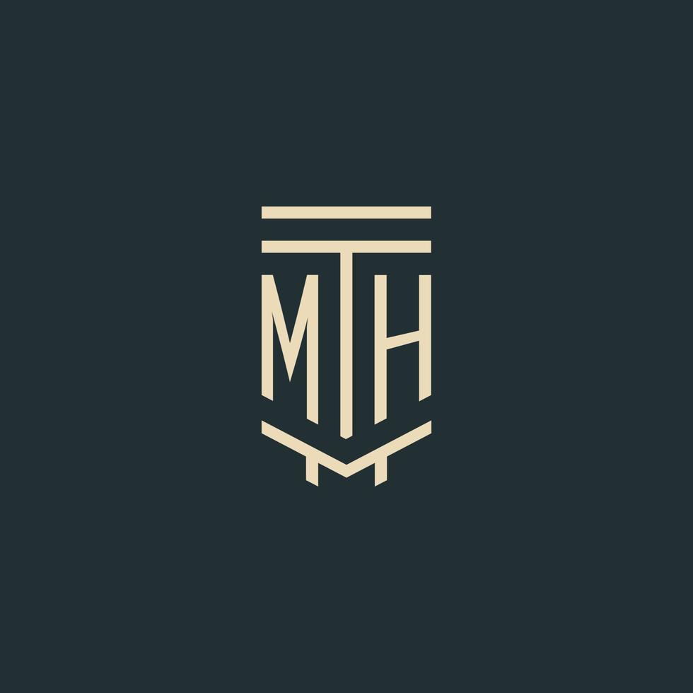 monogramme initial mh avec des conceptions de logo de pilier d'art en ligne simples vecteur