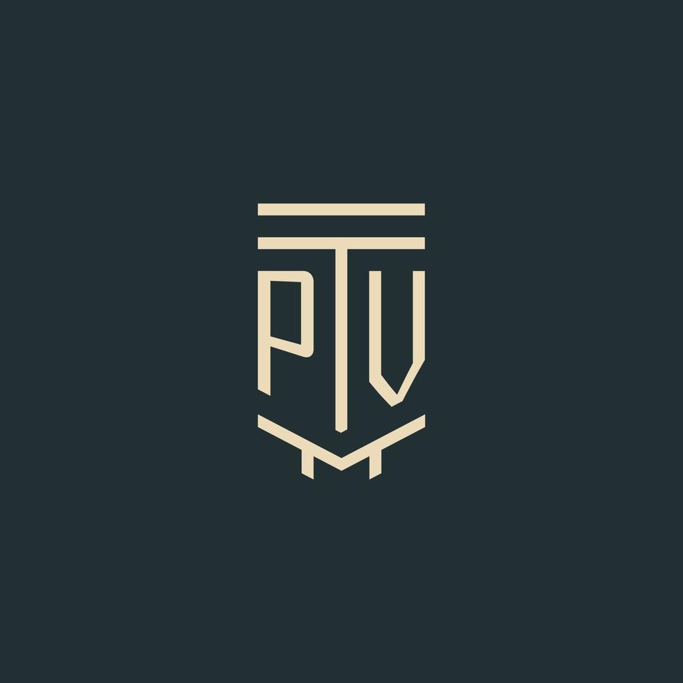 pv monogramme initial avec des conceptions de logo de pilier d'art en ligne simple vecteur