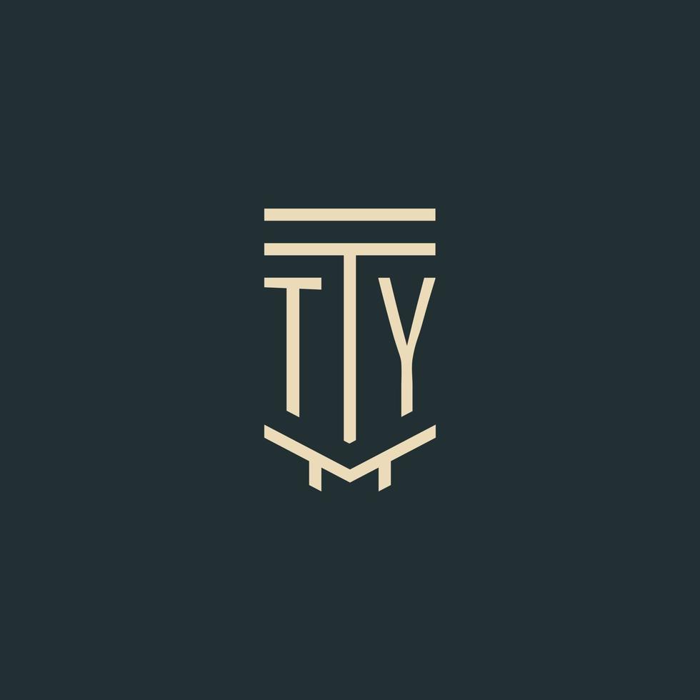 ty monogramme initial avec des conceptions de logo de pilier d'art en ligne simple vecteur