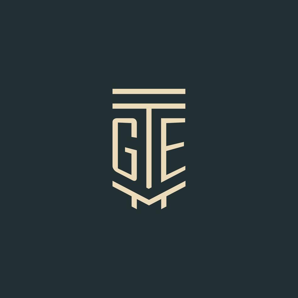 monogramme initial ge avec des conceptions de logo de pilier d'art en ligne simples vecteur