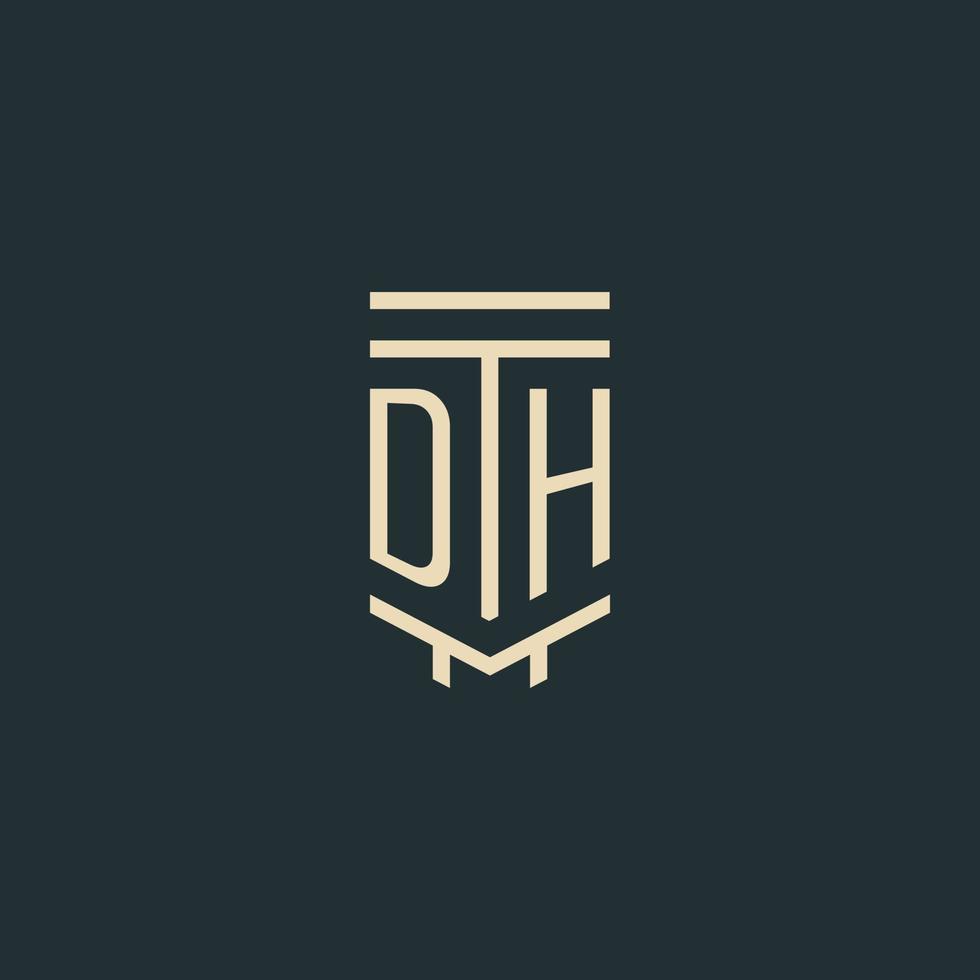 dh monogramme initial avec des conceptions de logo de pilier d'art en ligne simple vecteur