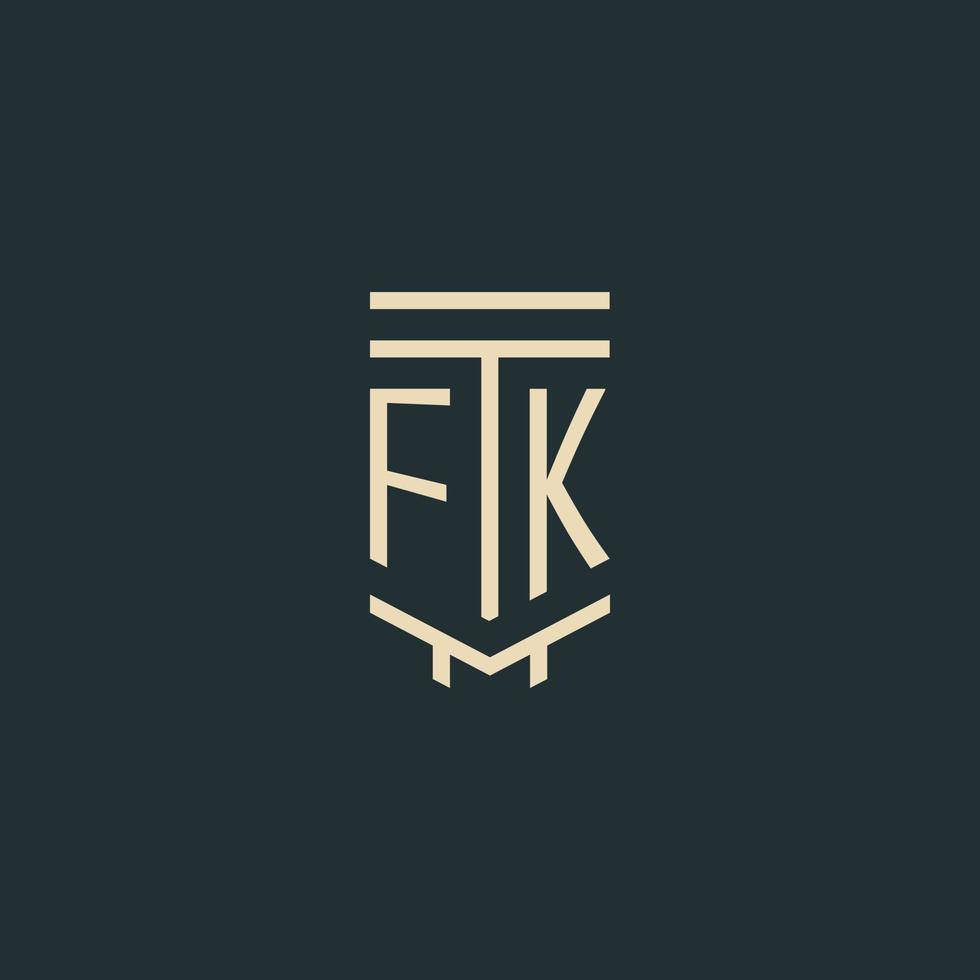 fk monogramme initial avec des conceptions de logo de pilier d'art en ligne simple vecteur