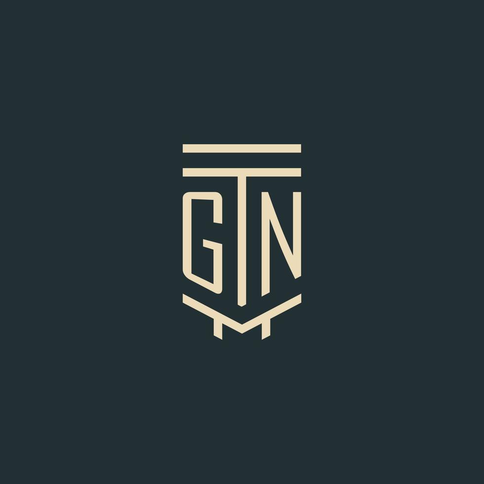 monogramme initial gn avec des conceptions de logo de pilier d'art en ligne simple vecteur