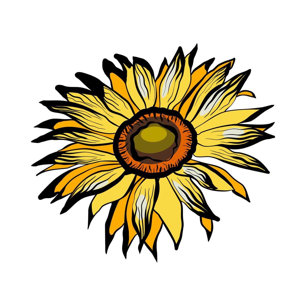 tête de fleur de tournesol dans un style doodle vecteur