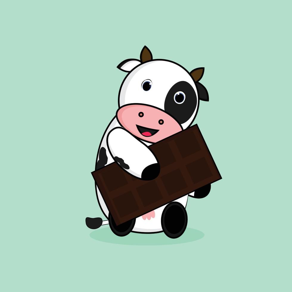 vecteur mignon vache étreignant le chocolat adapté aux produits laitiers frais de vache