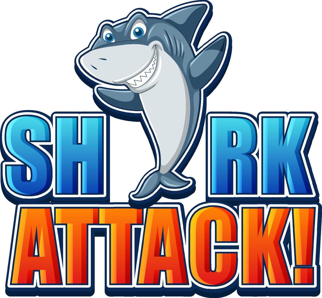 icône d'attaque de requin avec personnage de dessin animé de requin vecteur