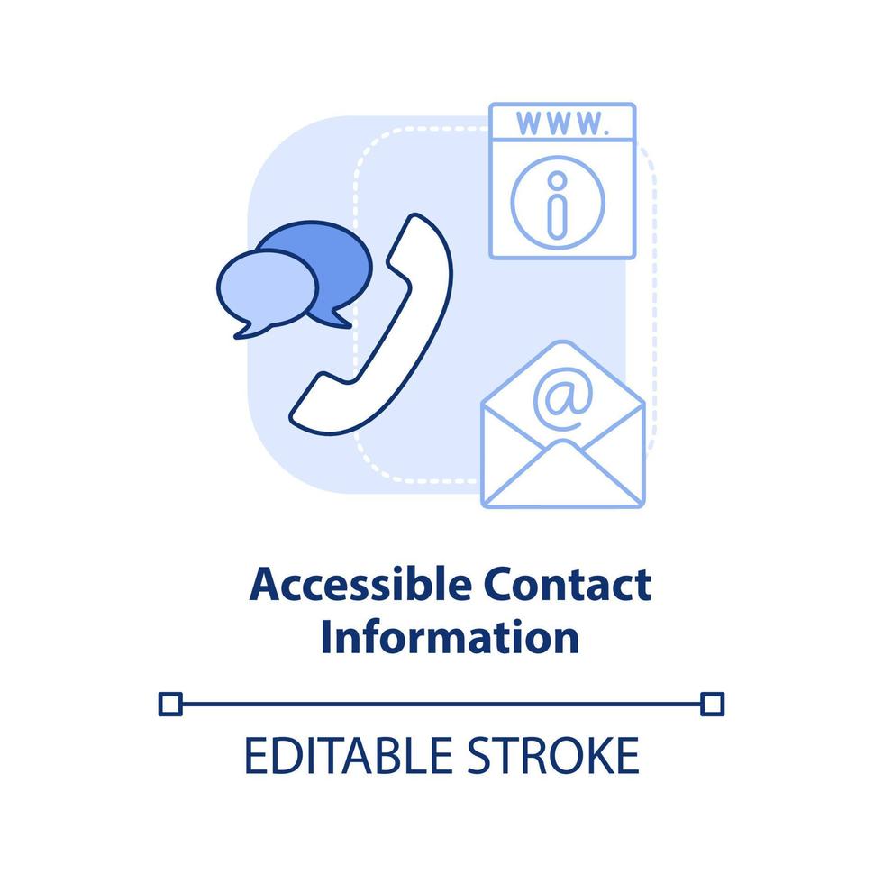 icône de concept bleu clair des informations de contact accessibles. qualité d'une bonne illustration de ligne mince d'idée abstraite de site Web. dessin de contour isolé. trait modifiable. vecteur