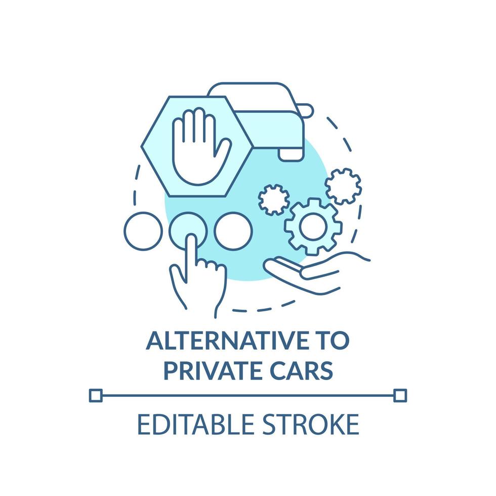 alternative à l'icône de concept turquoise de voitures privées. la mobilité en tant qu'illustration de ligne mince d'idée abstraite de valeur de service. dessin de contour isolé. trait modifiable. vecteur