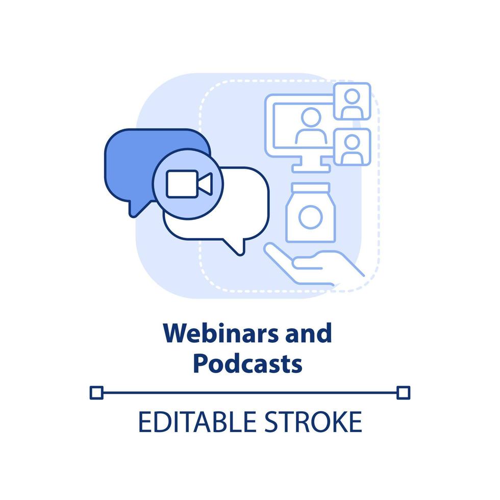 webinaires et podcasts icône de concept bleu clair. tendance des ventes idée abstraite illustration de la ligne mince. augmentation de la rentabilité. dessin de contour isolé. trait modifiable. vecteur