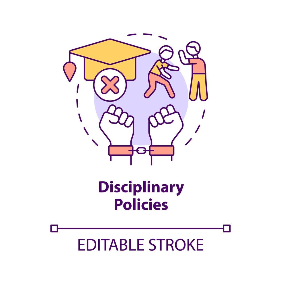 icône de concept de politiques disciplinaires. contrôler le comportement des élèves. illustration de la ligne mince de l'idée abstraite du problème majeur de l'éducation. dessin de contour isolé. trait modifiable. vecteur