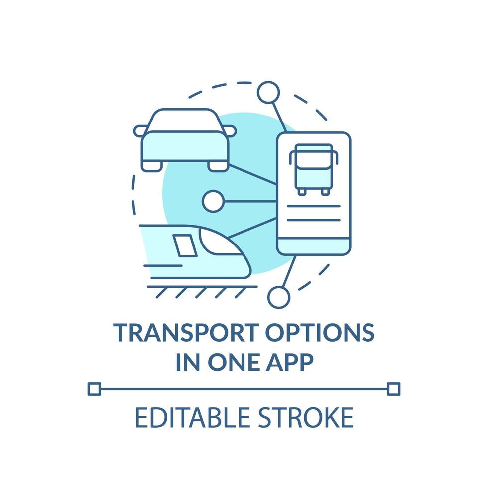 options de transport dans une icône de concept turquoise d'application. application mobile. maas perk idée abstraite illustration en ligne mince. dessin de contour isolé. trait modifiable. vecteur