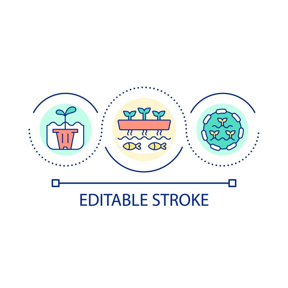icône de concept de boucle aquaponique et hydroponique. jardin d'eau. étang avec des plantes et des poissons idée abstraite illustration de la ligne mince. dessin de contour isolé. trait modifiable. vecteur