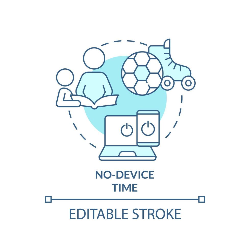pas d'icône de concept turquoise de temps de périphérique. limiter le temps avec les gadgets. temps de qualité ensemble illustration de ligne mince idée abstraite. dessin de contour isolé. trait modifiable. vecteur