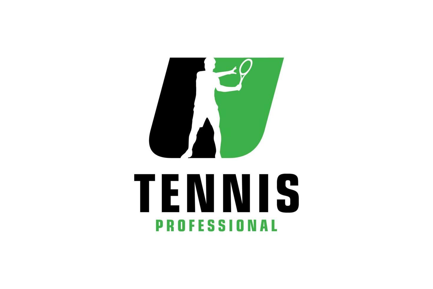 lettre u avec création de logo de silhouette de joueur de tennis. éléments de modèle de conception de vecteur pour l'équipe sportive ou l'identité d'entreprise.