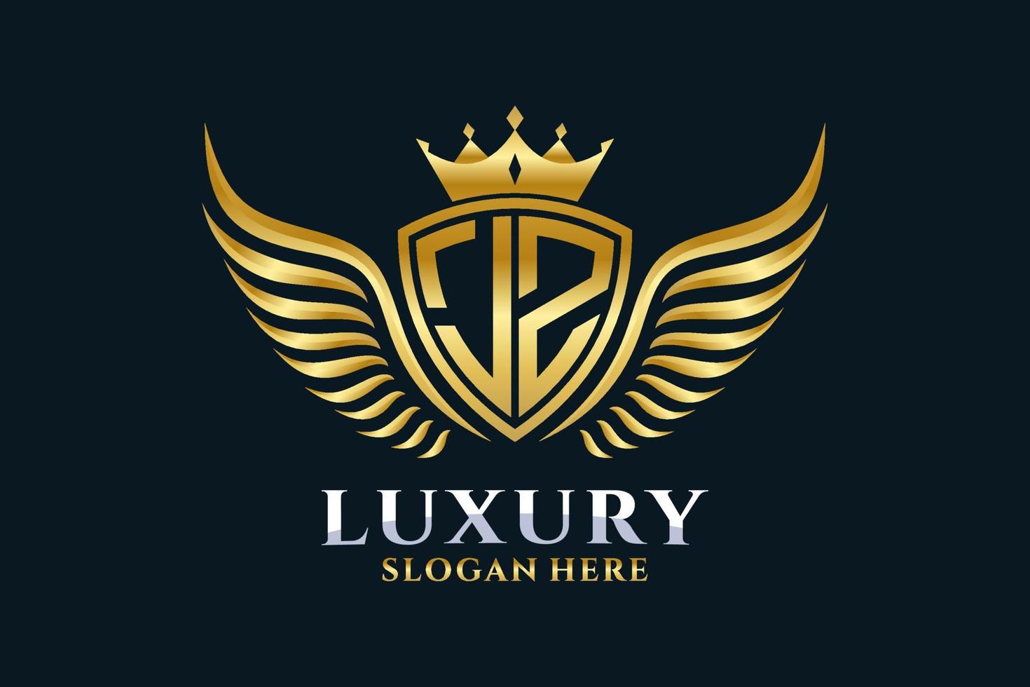 lettre d'aile royale de luxe jz crête logo couleur or vecteur, logo de victoire, logo de crête, logo d'aile, modèle de logo vectoriel. vecteur
