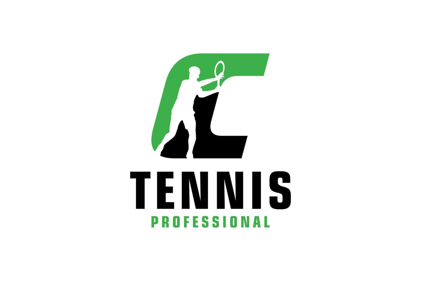 lettre c avec création de logo de silhouette de joueur de tennis. éléments de modèle de conception de vecteur pour l'équipe sportive ou l'identité d'entreprise.