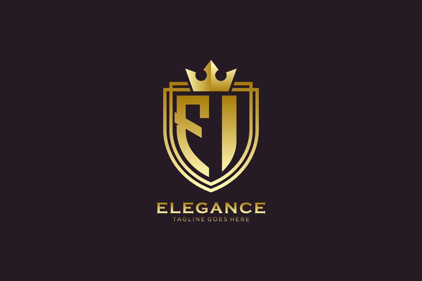 logo monogramme de luxe élégant initial fi ou modèle de badge avec volutes et couronne royale - parfait pour les projets de marque de luxe vecteur